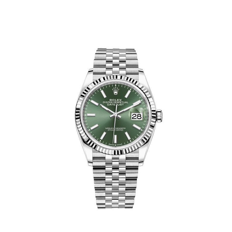 Montre Rolex Datejust 36 à cadran vert menthe, vue de face