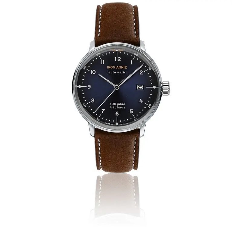 Montre Iron Annie Bauhaus automatique à cadran bleu et affichage du jour, référence 5056-3