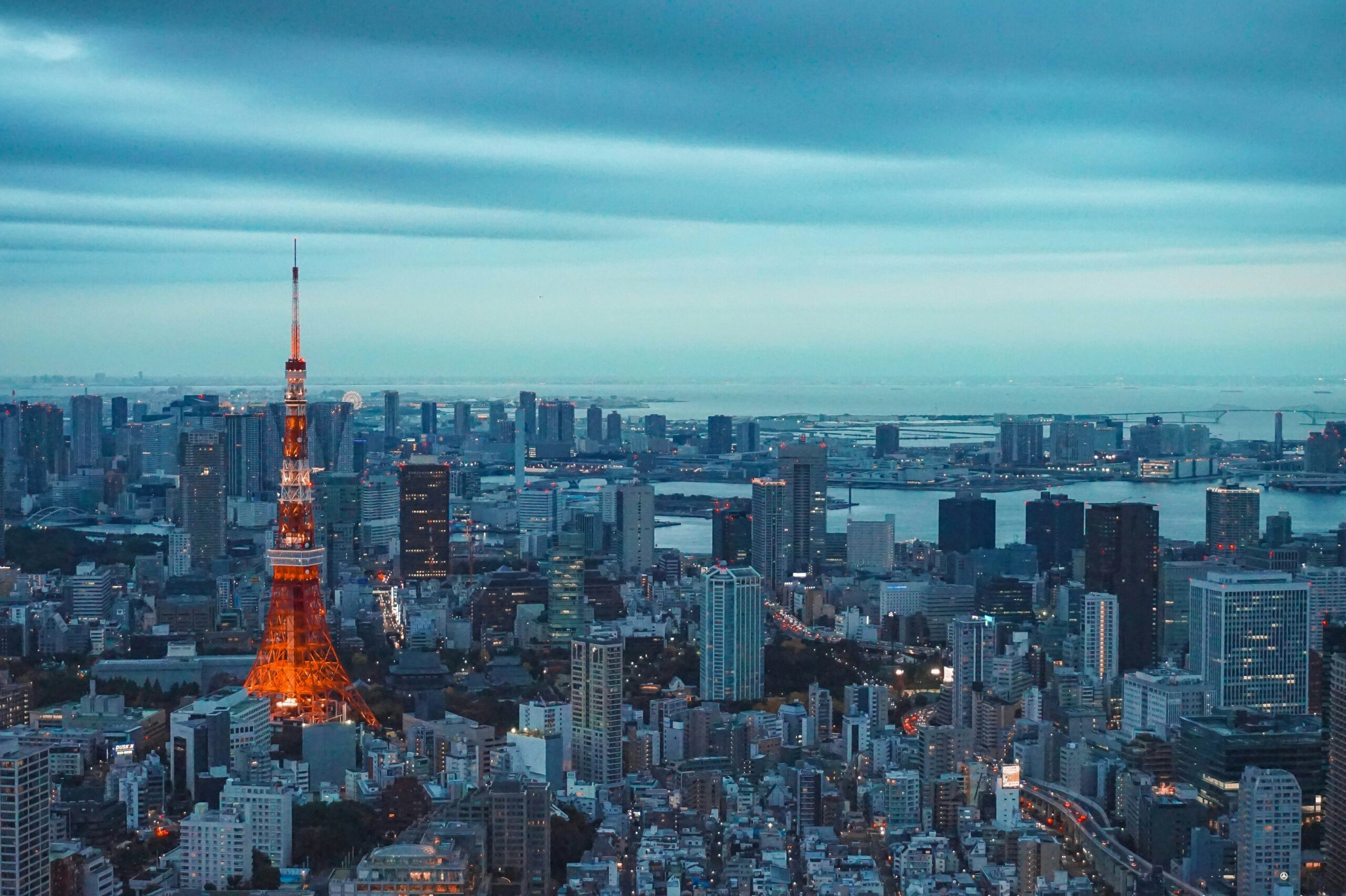 Tokyo city illuminated at sunset