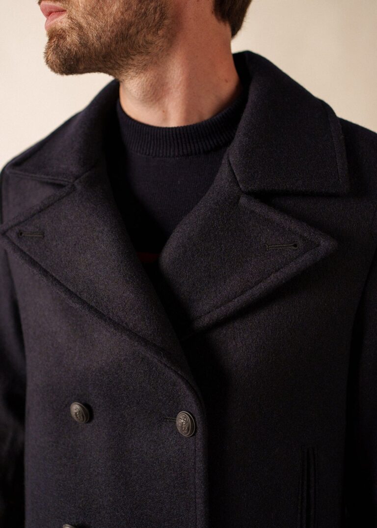 Caban homme en drap de laine bleu marine