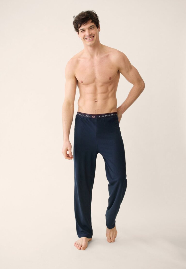 Bas de pyjama long Indomptable bleu marine en coton, Le Slip Français