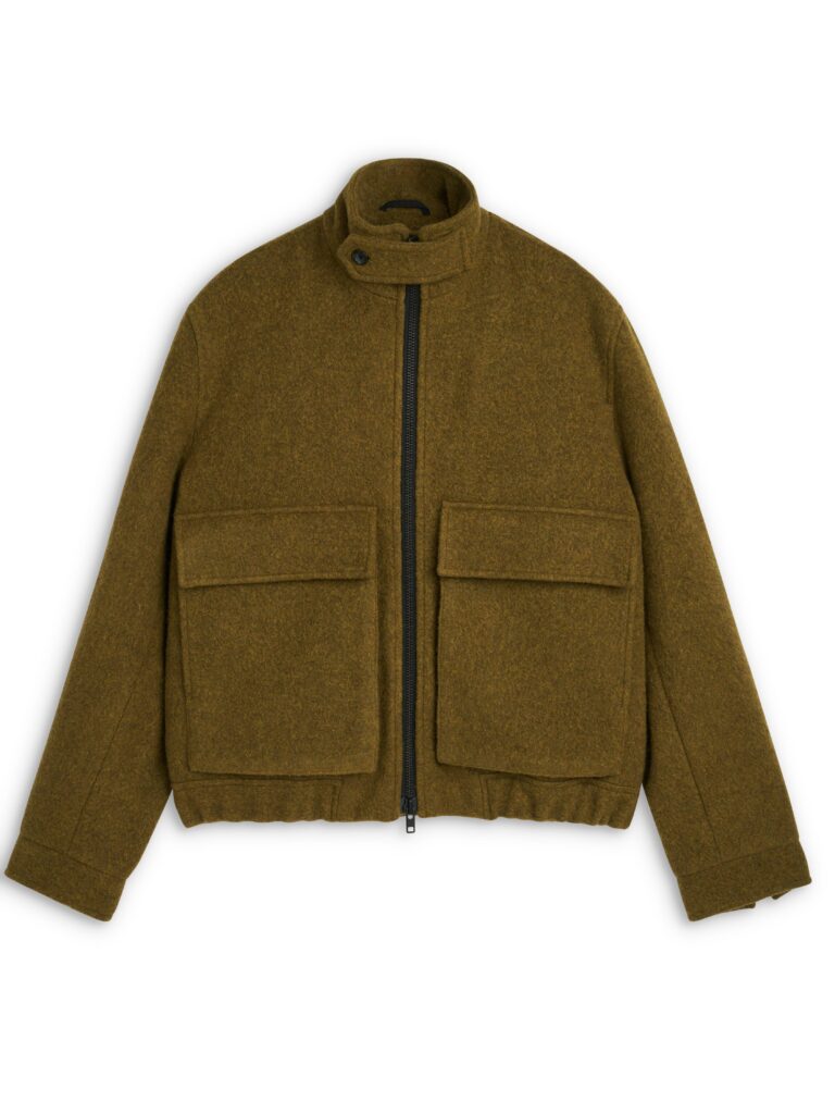 Blouson Oliver Spencer Kershaw en drap de laine vert mousse Sosa Moss Green