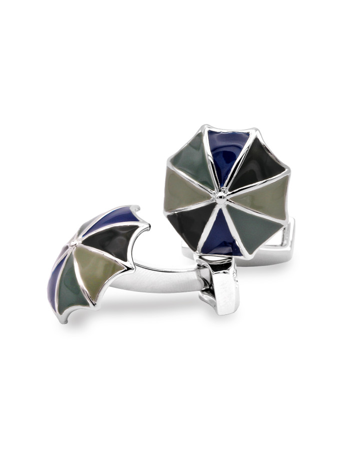 Boutons de manchette en laiton en forme de parapluie Cherbourg The Nines, bleu et vert