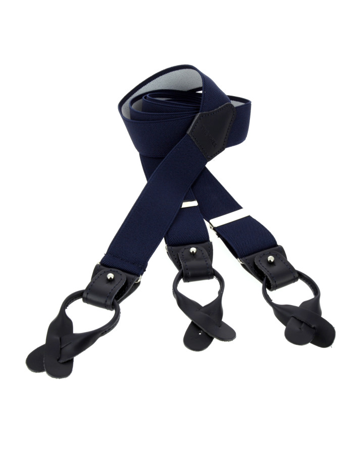 Bretelles homme bleu marine à boutons The Nines, pattes en cuir