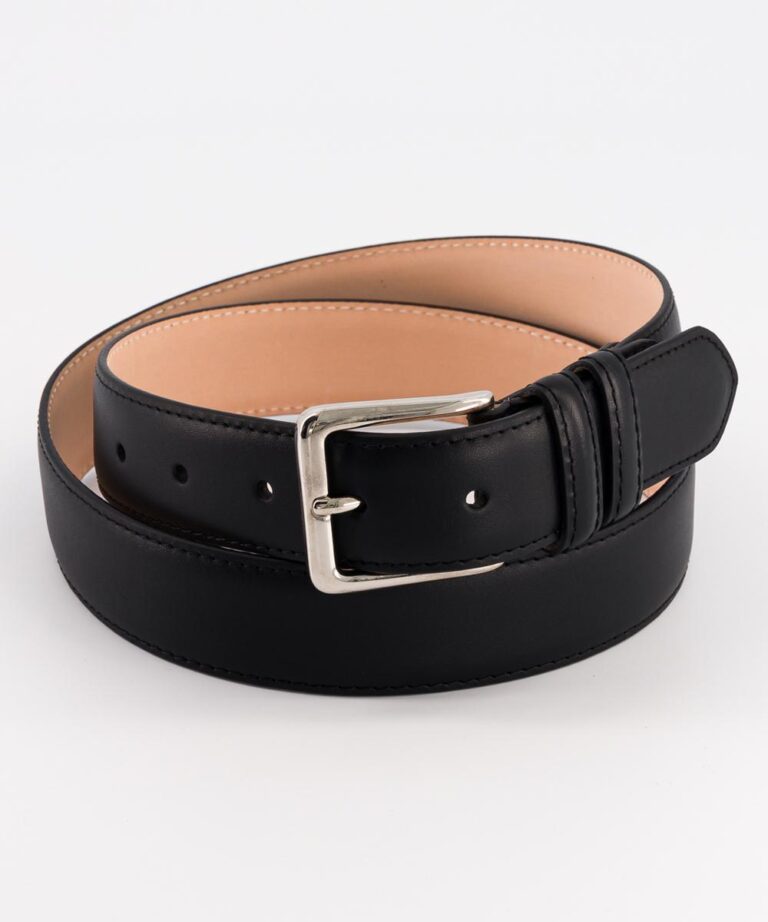 Ceinture Colbert en cuir lisse noir à boucle en laiton, Berteil