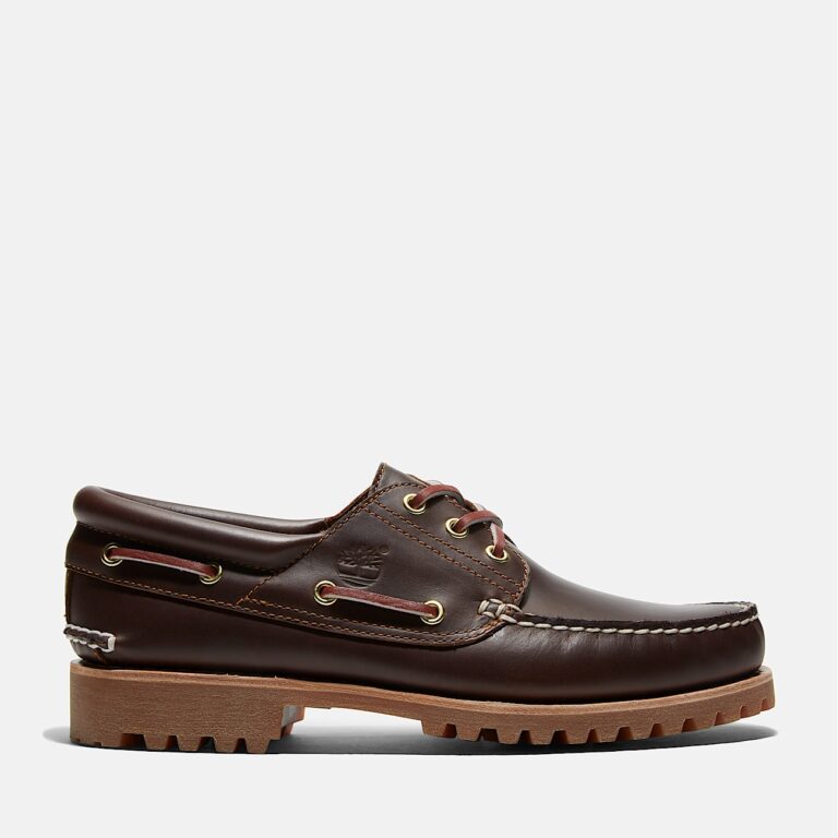 Chaussure bateau 3 œillets Authentic cousue main en cuir marron, Timberland