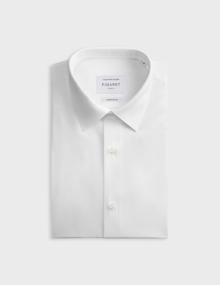 Chemise blanche semi-ajustée Figaret en popeline, col Figaret