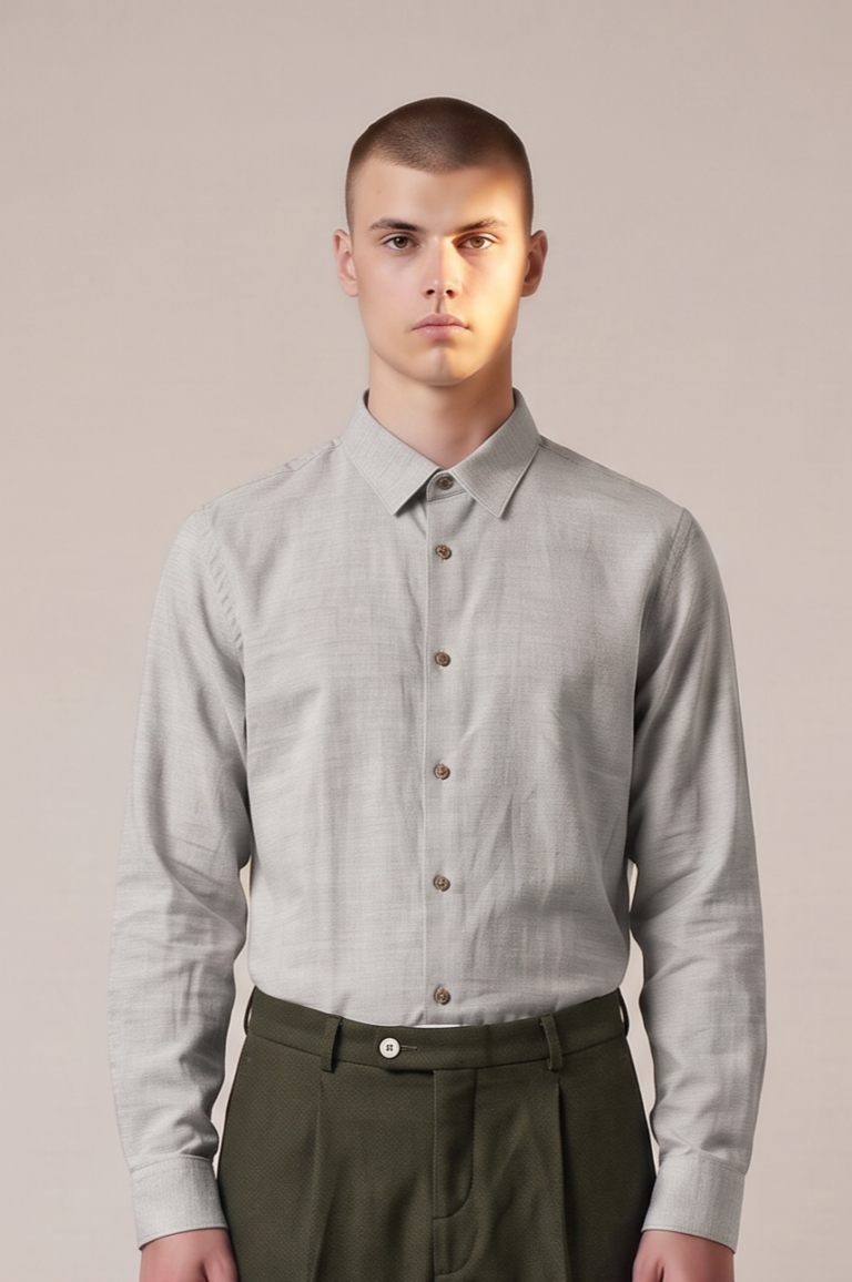 Chemise Jagvi en flanelle de coton bio gris clair chiné