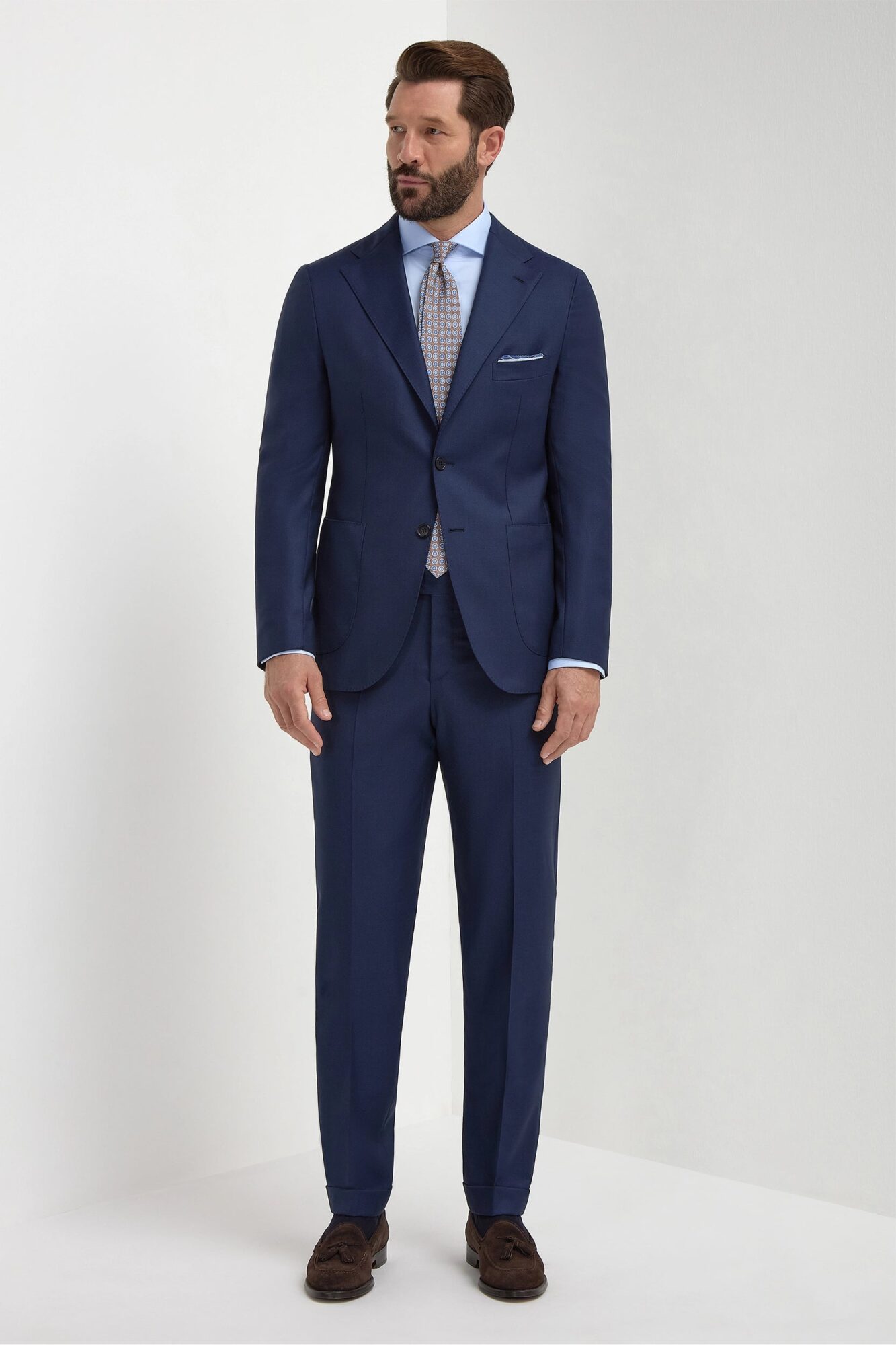 Costume bleu en laine birdseye Pini Parma, demi-entoilé, fabriqué en Italie
