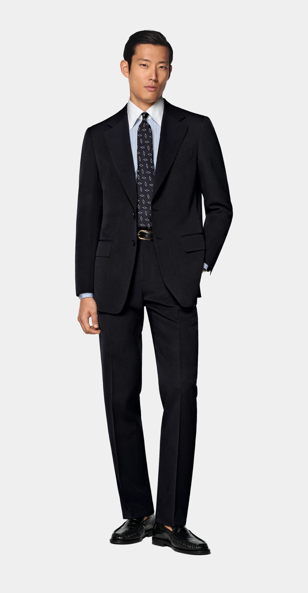 Costume Milano coupe Tailored bleu marine en laine 4 fils Rogna, Suitsupply