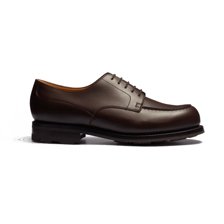 Derby Golf J.M. Weston en cuir de veau lisse marron mélèze, semelle gomme