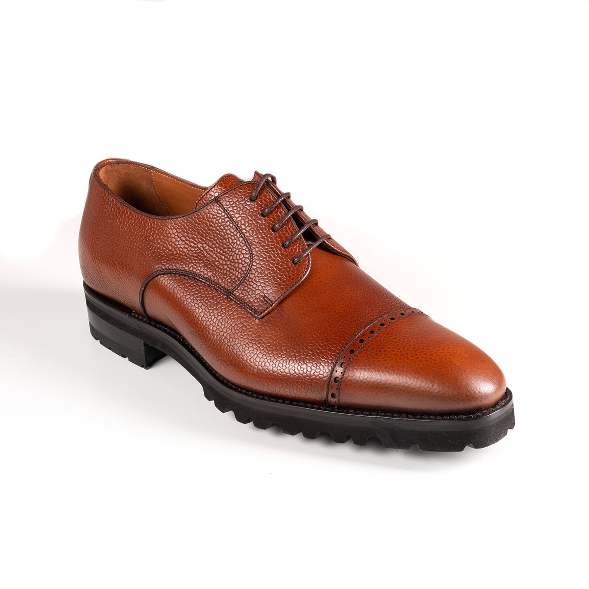 Chaussure Rambouillet en veau grainé marron, montage Goodyear, Berteil