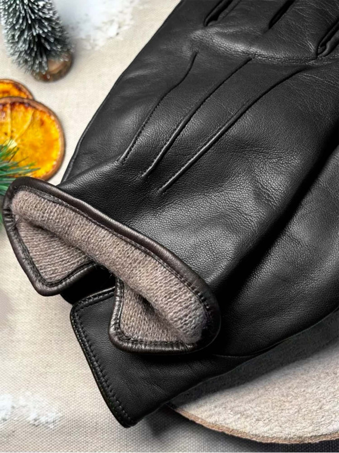 Gants en cuir d'agneau noir doublés de cachemire The Nines