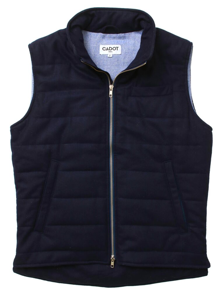 Gilet Bennet de Cadot en flanelle de laine bleu marine garni de ouate