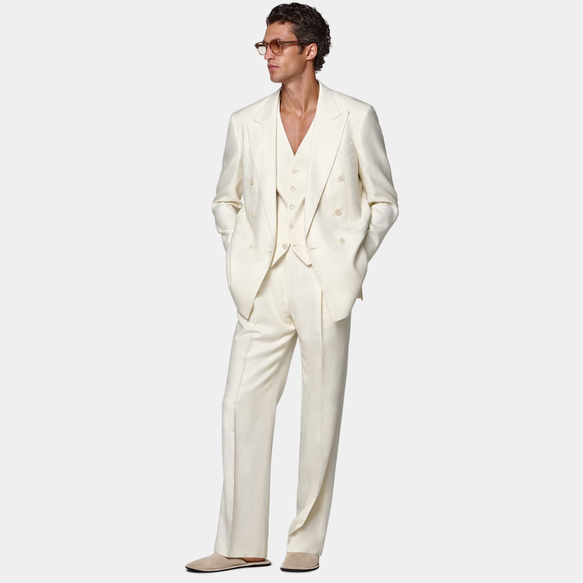 Gilet blanc cassé Suitsupply en laine, soie et lin