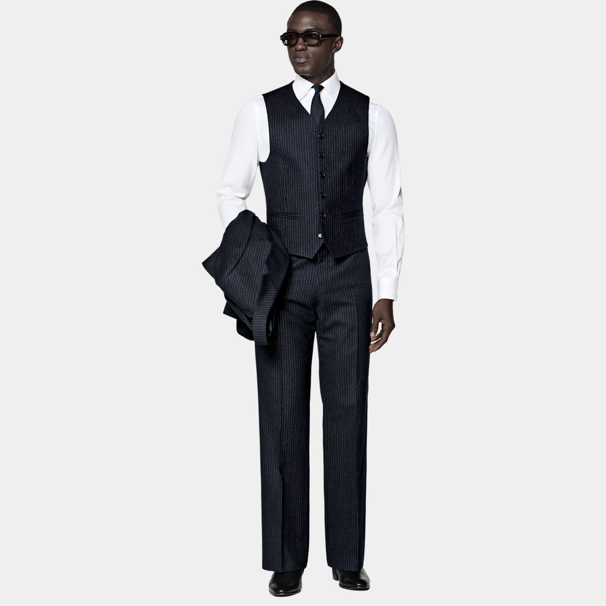 Gilet rayé bleu marine Suitsupply en laine Savile Clifford