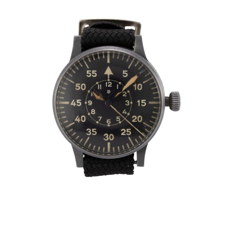 Montre de navigation d'aviateur Laco B-Uhr de 55 mm, cadran noir, grosse couronne pour gants de vol
