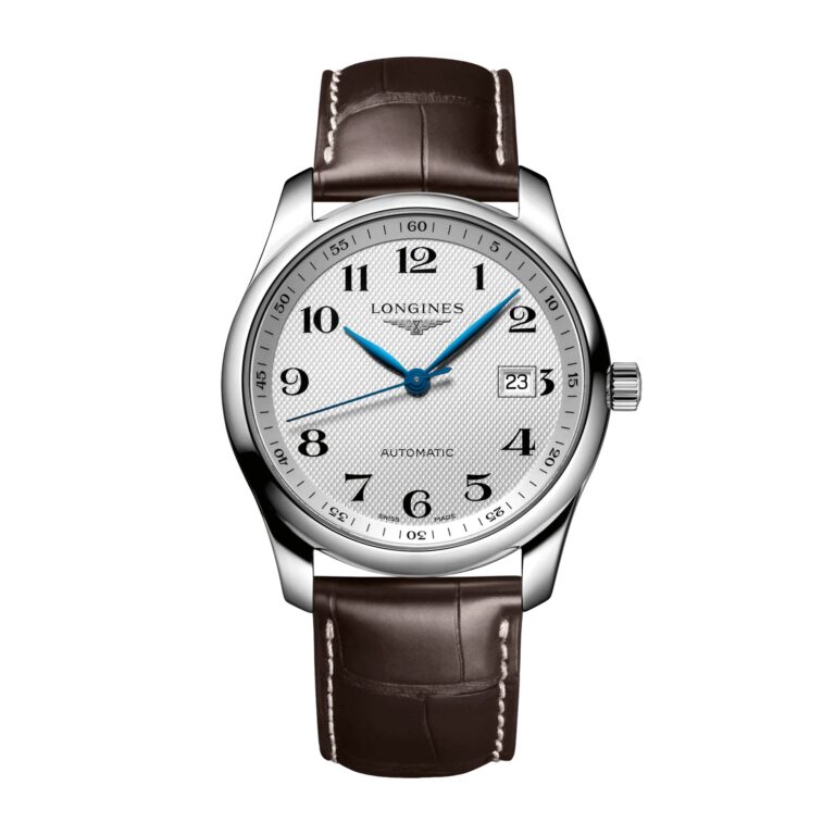 Montre Longines Master Collection automatique 40 mm, cadran argenté grain d'orge et bracelet cuir marron