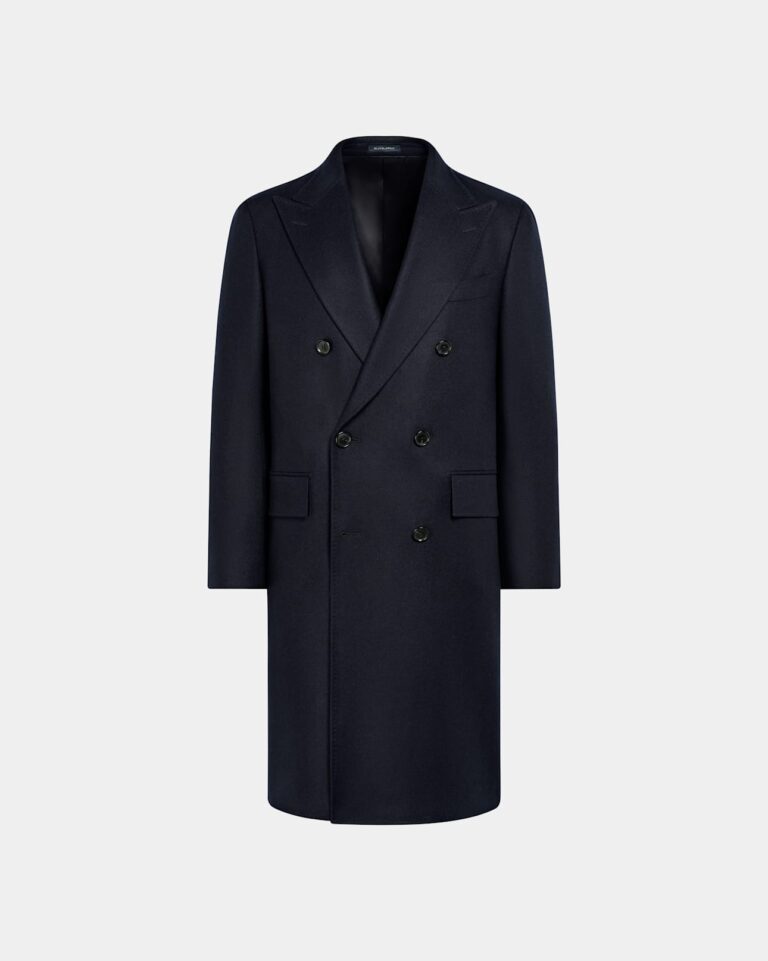 Manteau long croisé en laine et cachemire bleu marine, Suitsupply