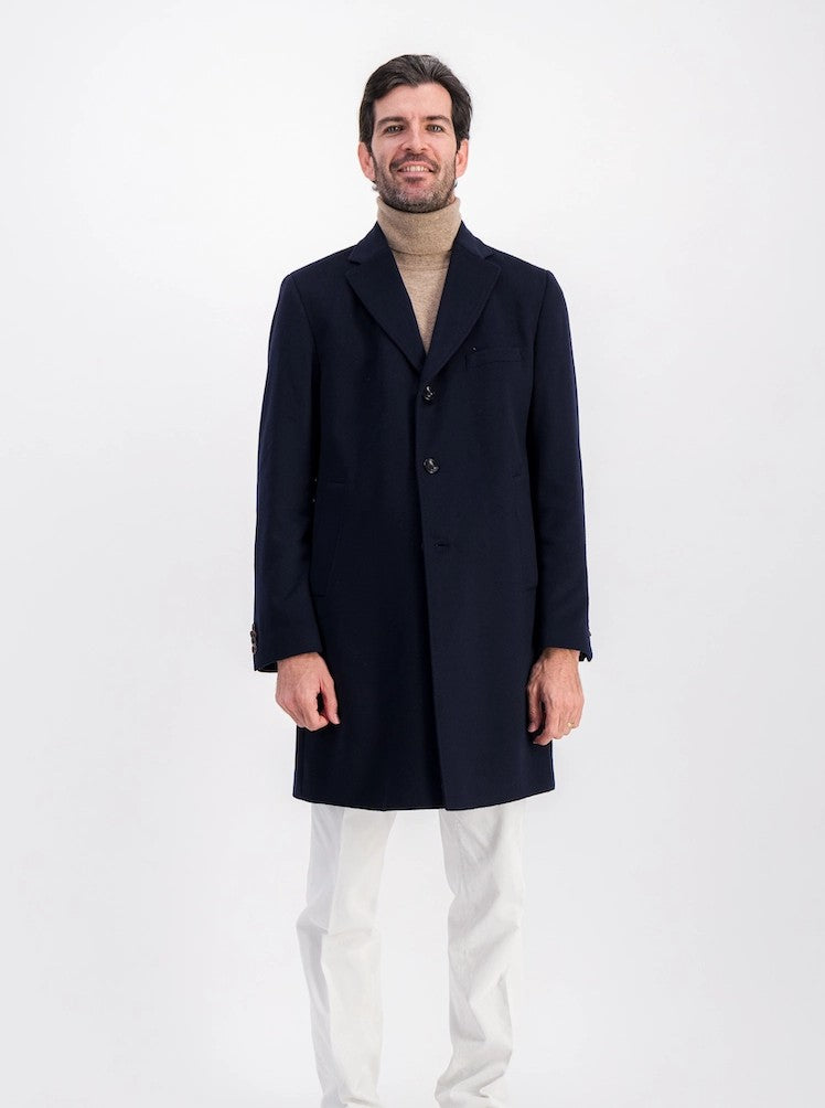 Manteau long Rosam en pur cachemire bleu marine, Berteil