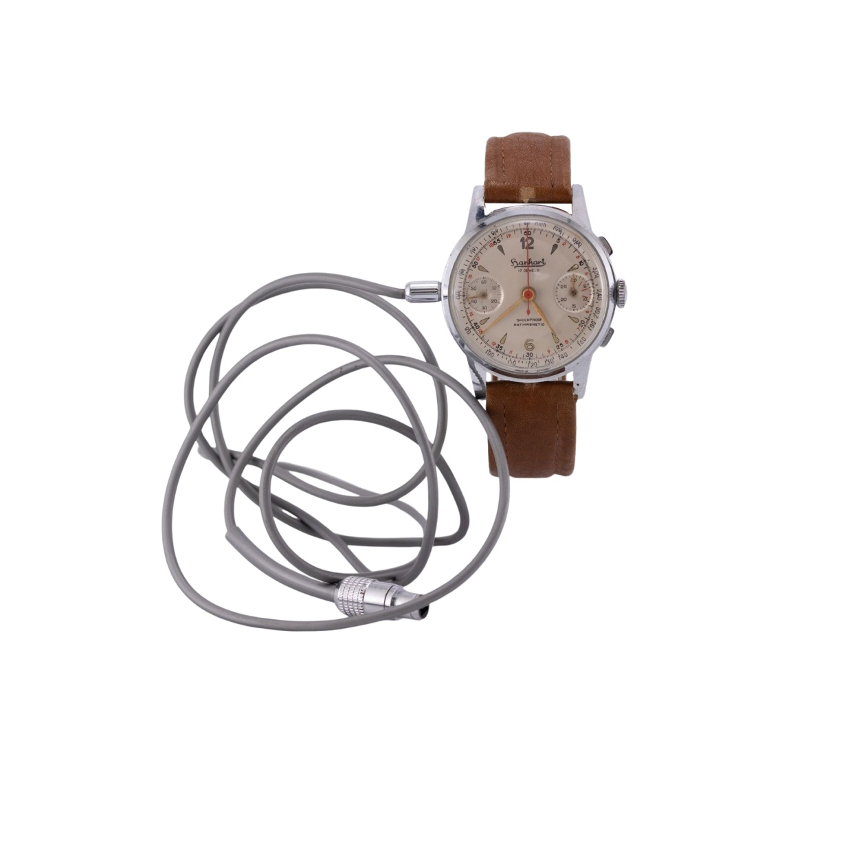 Faux chronographe-bracelet servant de microphone, avec enregistreurs à fil Minifon Protona et Telefunken
