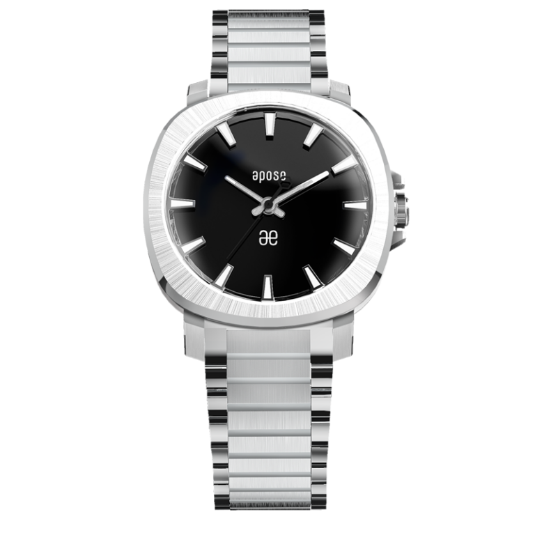 Montre Apose N°3 Pur à cadran noir de jais et bracelet acier