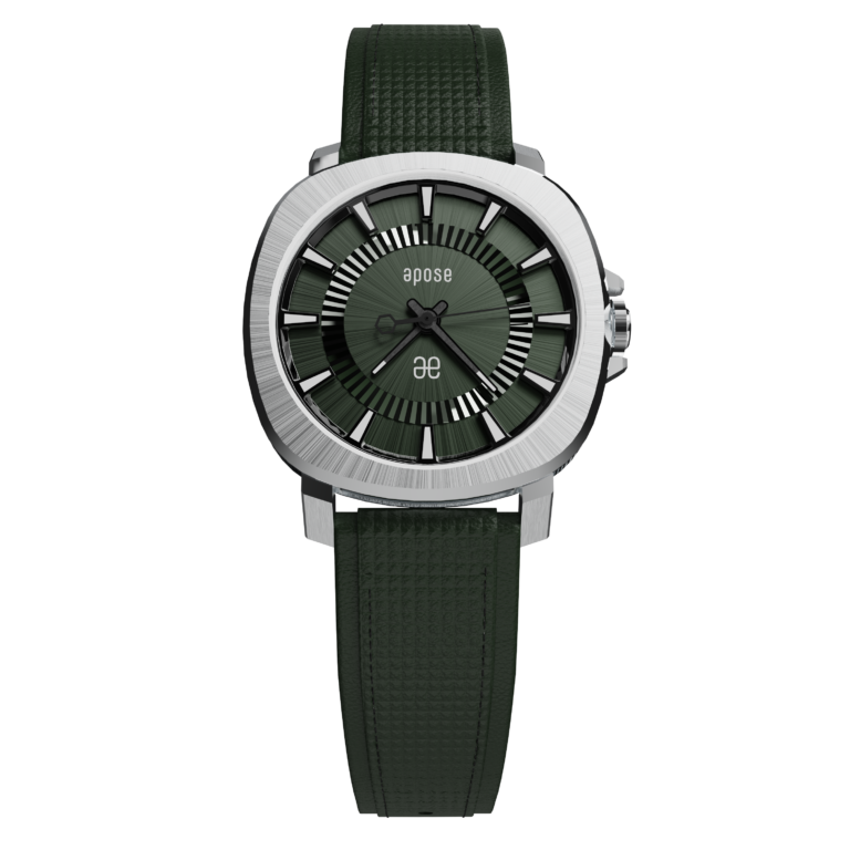Montre Apose N°3 Radial à cadran vert cendré et bracelet cuir, 40 mm