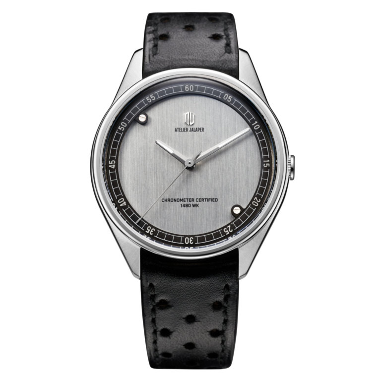 Montre Atelier Jalaper AJ-003-B de la collection E-Type, boîtier acier 39 mm et cadran taillé dans une Jaguar Type E
