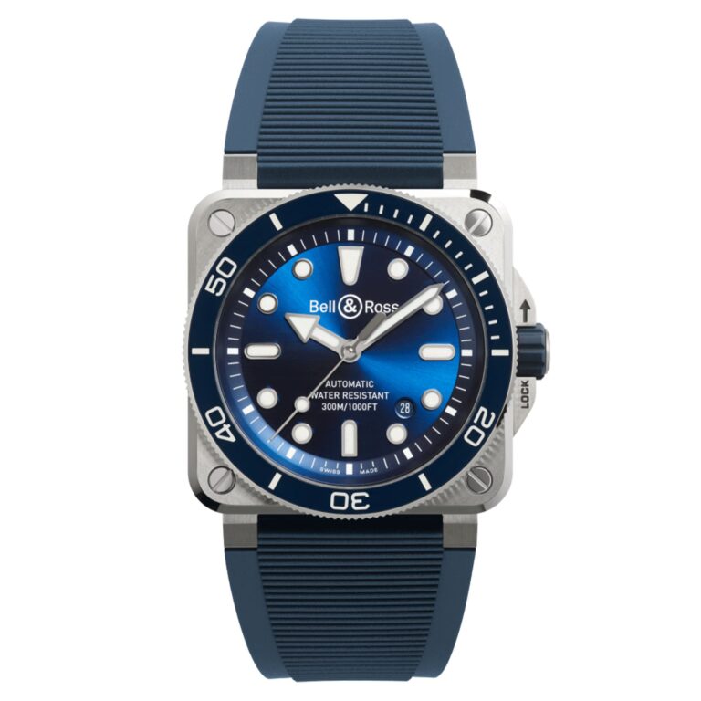 Montre Bell & Ross BR 03 Diver Blue Steel automatique à cadran bleu et bracelet caoutchouc, 42 mm