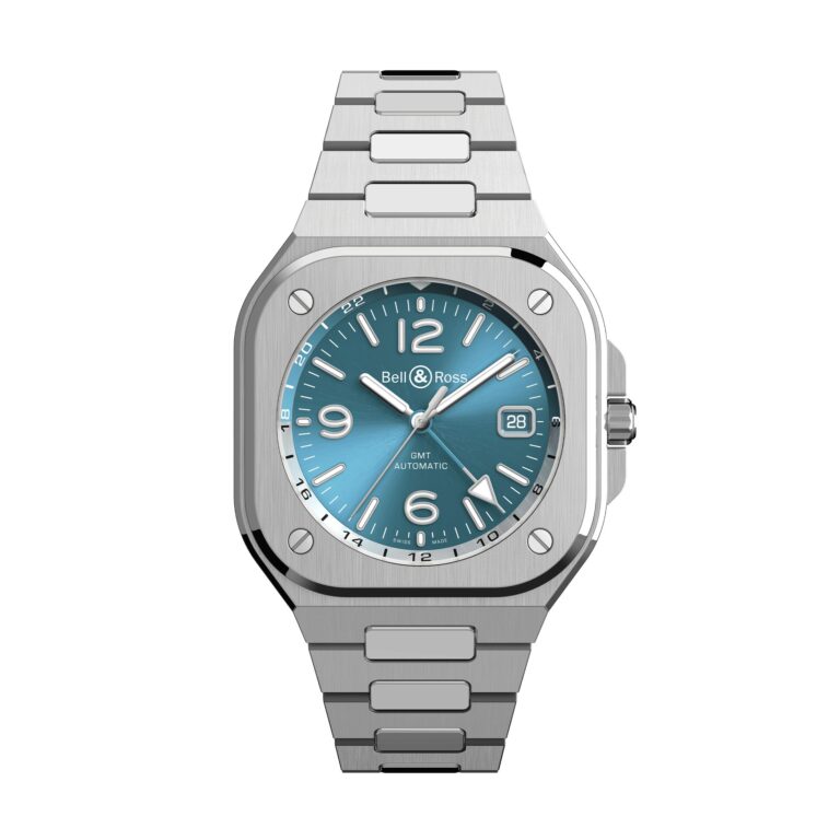 Montre Bell & Ross BR 05 GMT Sky Blue automatique à cadran bleu et bracelet acier, 41 mm