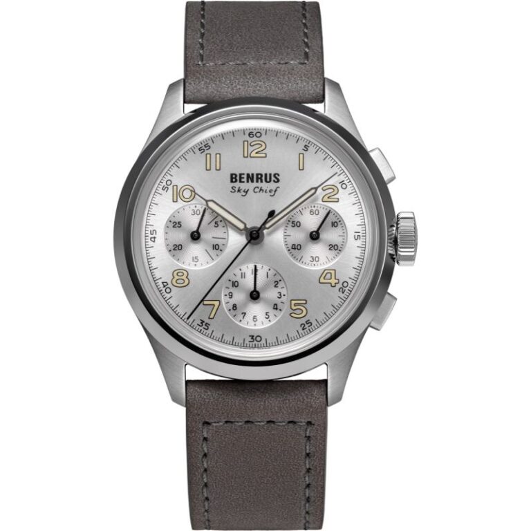 Montre Benrus Sky Chief Cirrus White, chronographe automatique à cadran blanc, 36 mm