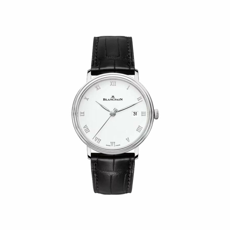 Montre Blancpain Villeret Ultraplate Date automatique en acier à cadran blanc, bracelet alligator, 38 mm