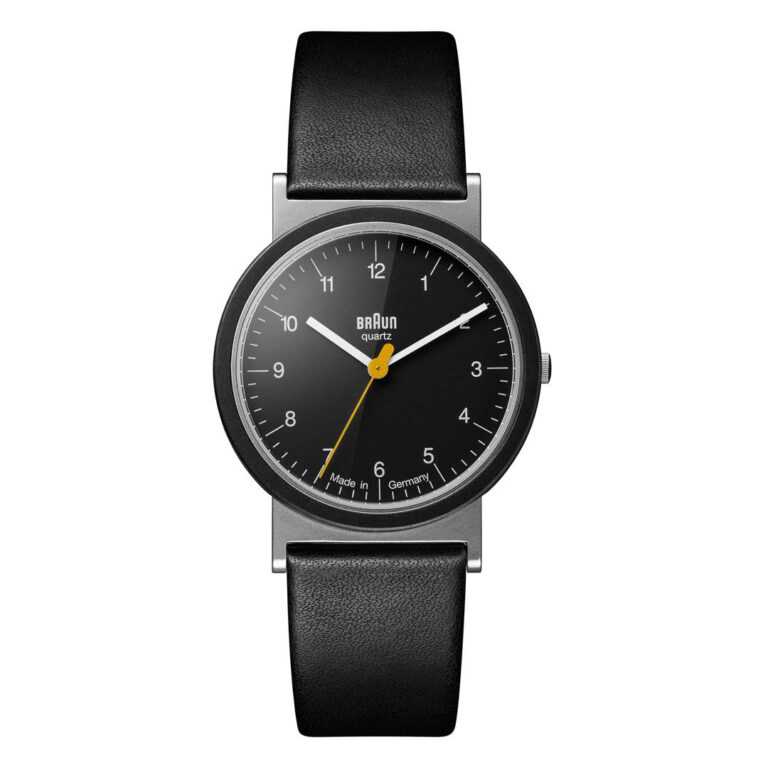 Montre Braun AW 10 à quartz, cadran noir et bracelet cuir noir, 33 mm