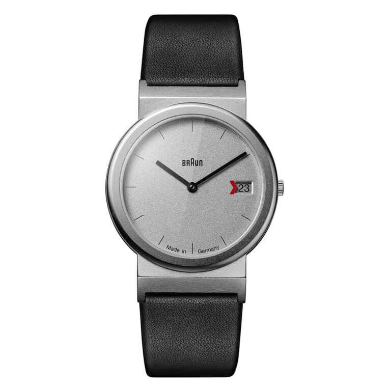 Montre Braun AW 50 à cadran gris et bracelet cuir noir, 34 mm