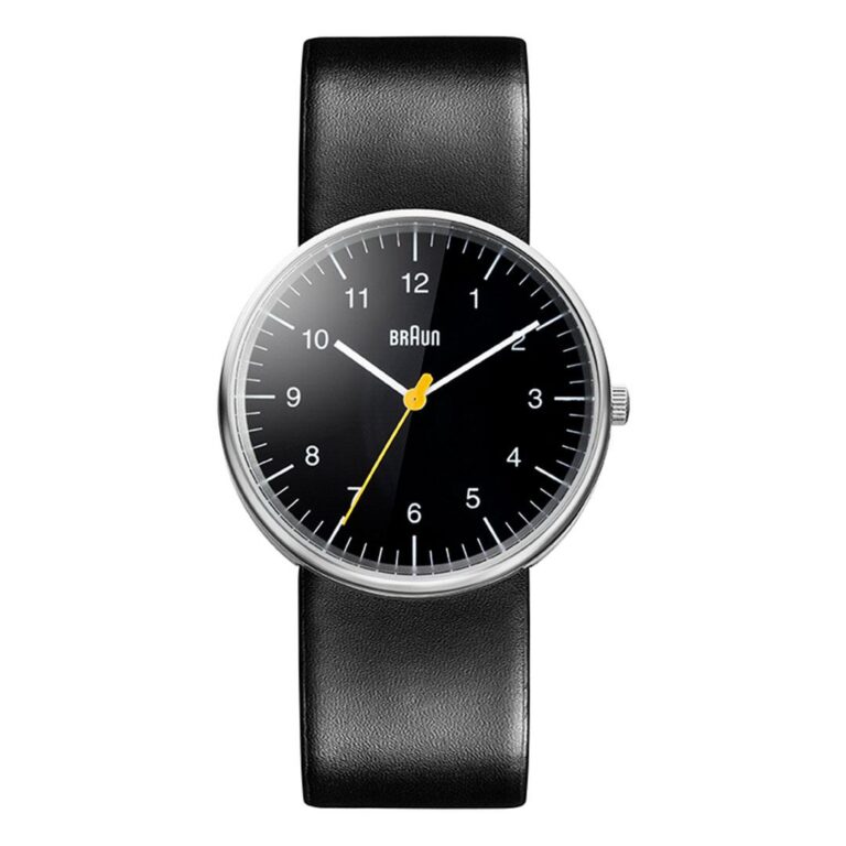 Montre Braun BN0021 à quartz, cadran noir et bracelet cuir noir, 38 mm
