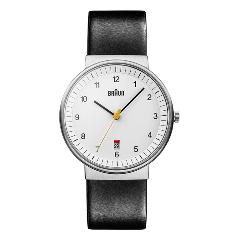 Montre Braun BN0032 à quartz, cadran blanc et bracelet cuir noir, 40 mm