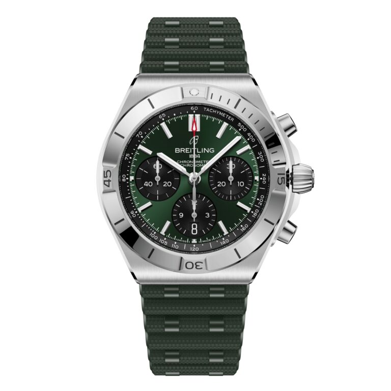 Montre Breitling Chronomat B01 chronographe automatique à cadran vert et bracelet caoutchouc, 42 mm