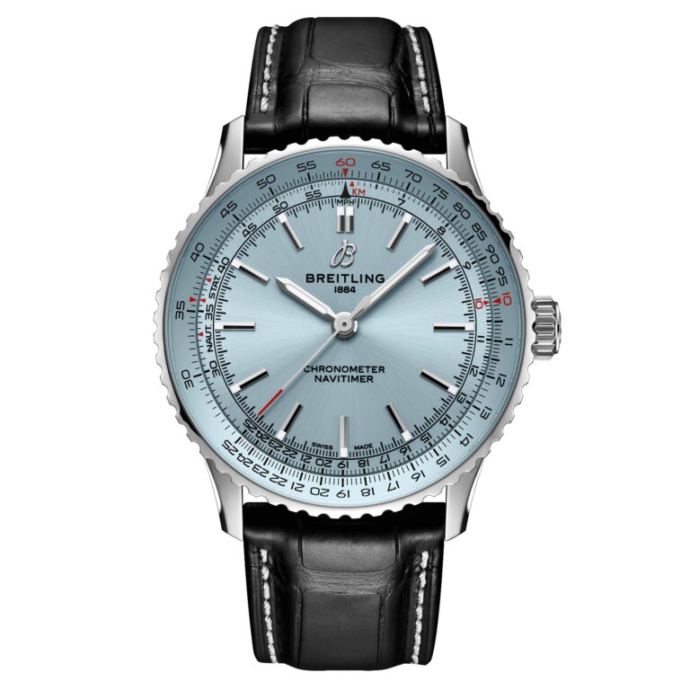 Montre Breitling Navitimer Automatic 41, cadran bleu glacier, bracelet cuir noir