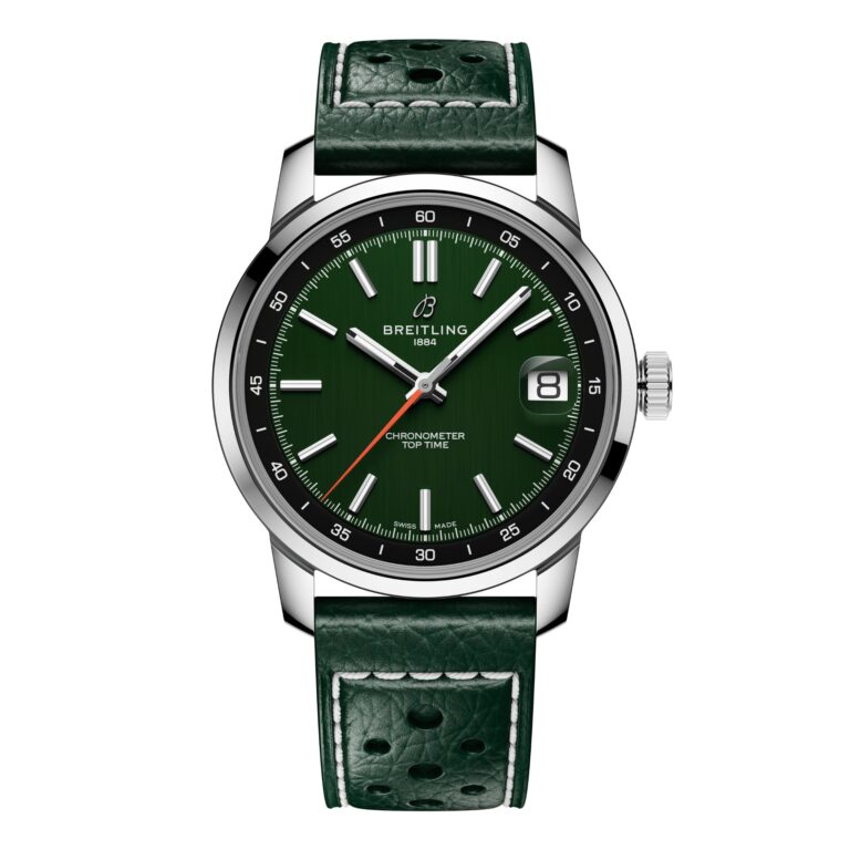 Montre Breitling Top Time B31 automatique à cadran vert et bracelet cuir, 38 mm