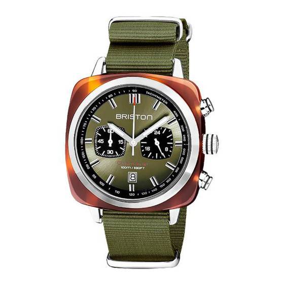 Montre Briston Clubmaster Sport chronographe en acétate à cadran vert olive, 42 mm