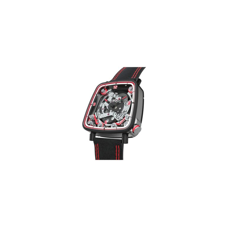 Montre BRM FF39-40 automatique en titane traité PVD noir, cadran squelette et couronne laquée rouge, 40 mm
