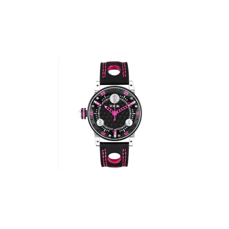 Montre BRM GF7-38 automatique en acier traité PVD noir, aiguilles roses, 38 mm