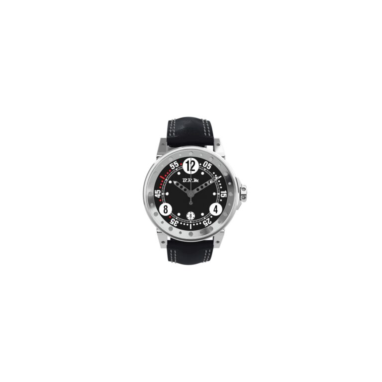 Montre BRM V6-44 automatique en acier à cadran noir et aiguilles grises, bracelet cuir noir, 44 mm