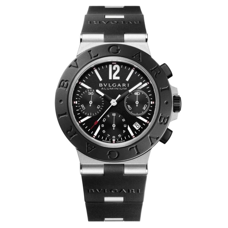 Montre Bulgari Bvlgari Aluminium chronographe automatique à cadran noir et bracelet caoutchouc noir, 41 mm
