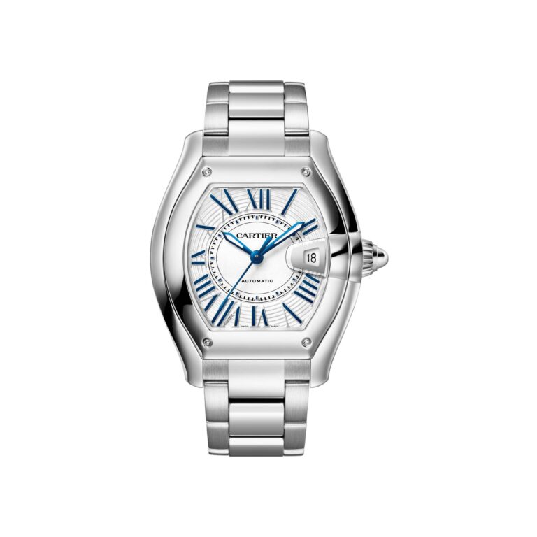 Montre Cartier Roadster grand modèle automatique en acier à cadran argenté et chiffres romains