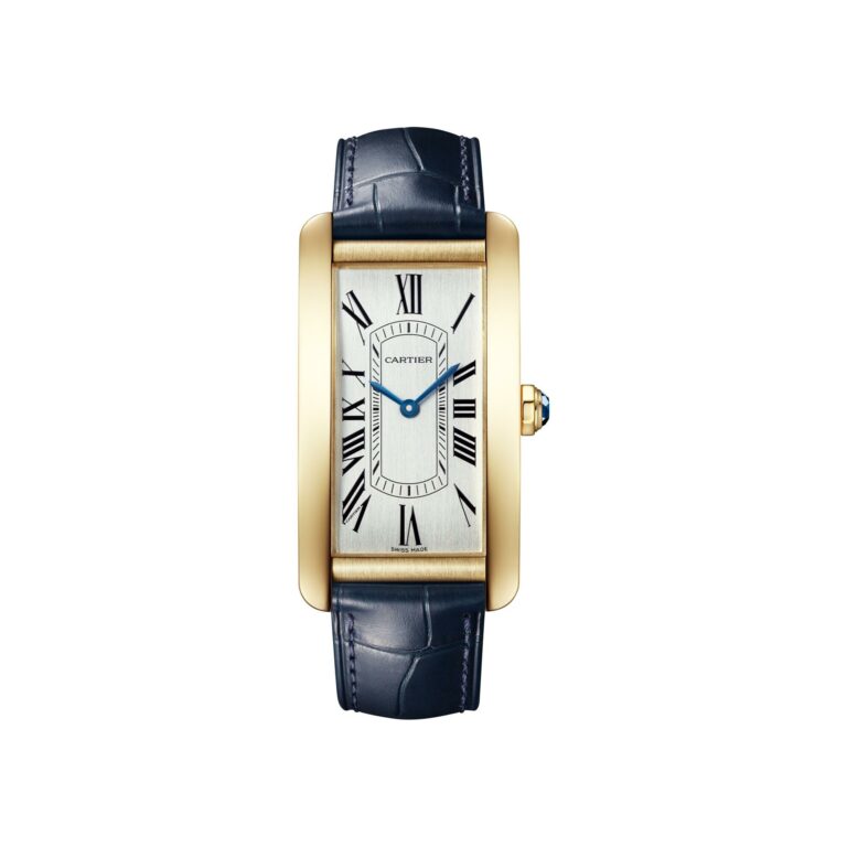 Montre Cartier Tank Américaine grand modèle automatique en or jaune à cadran argenté