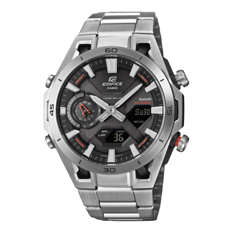 Montre Casio Edifice ECB-2300D-1A vue de face, bracelet acier