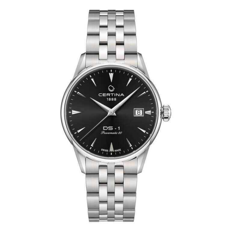 Montre Certina DS-1 automatique Powermatic 80, cadran noir soleillé et bracelet acier, 38 mm
