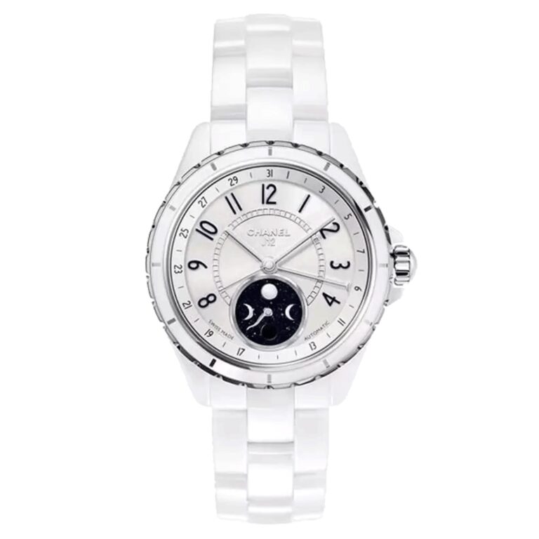 Montre Chanel J12 Moonphase automatique à cadran blanc et bracelet céramique blanche, 38 mm