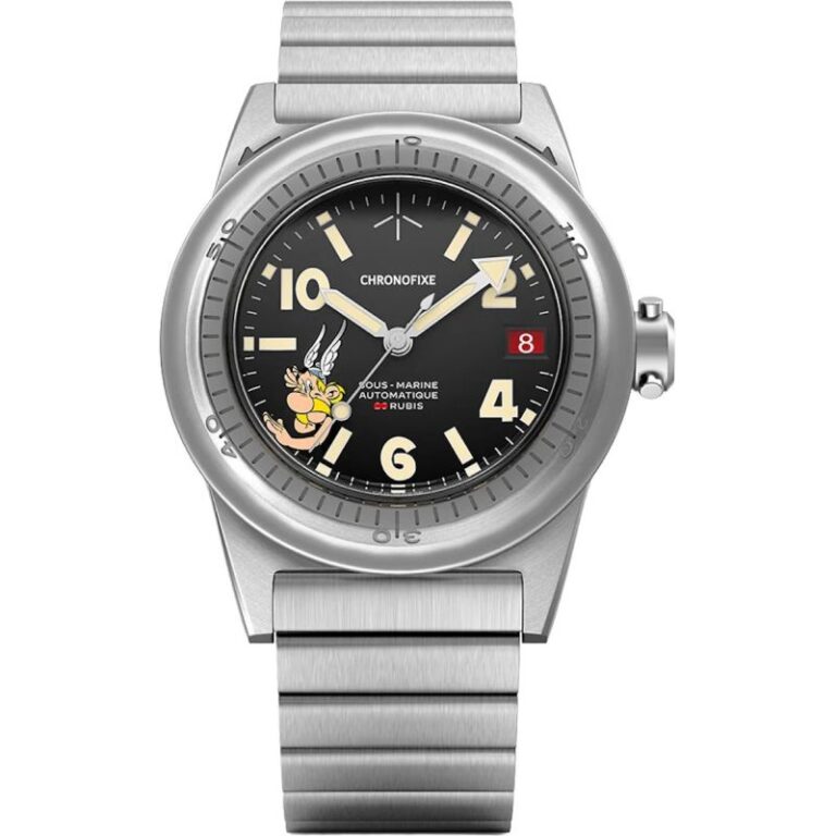 Montre Chronofixe Cofrefor, édition spéciale Astérix dessinée par seconde/seconde/, lunette façon roue de coffre-fort